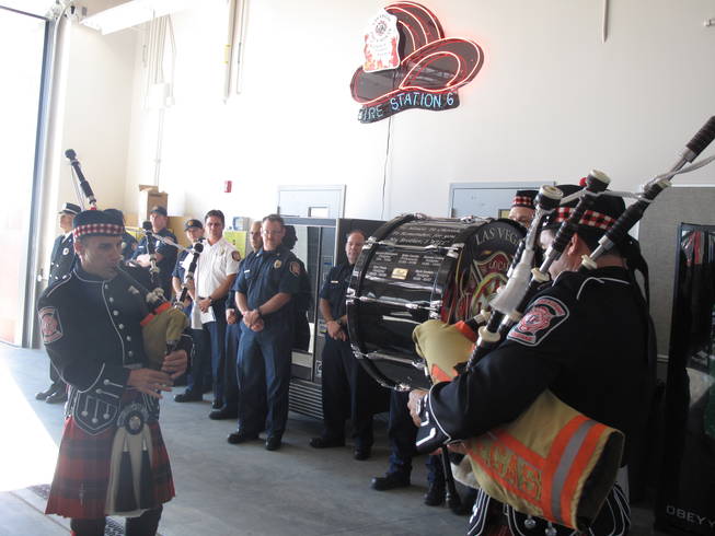 Members of the Las Vegas Fire and Rescue Local 1285 Honor Guard kicked off Fire Station 6's grand opening ceremony with the posting of colors.