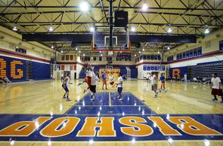 Bishop Gorman players practice during an open workout at Bishop Gorman High School Thursday, Sept. 9, 2010. The first day of the fall college basketball recruiting season was Thursday and many college coaches attended to evaluate the talent.