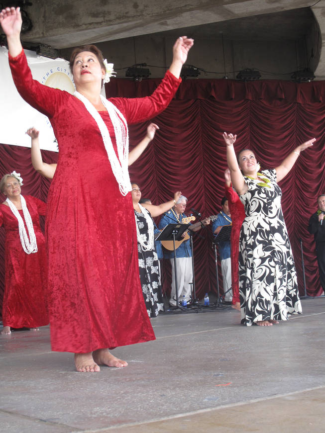 Members of Kailiha'o Hula perform at the Prince Jonah Ho'olaule'a Pacific Islands Festival in Henderson on Sunday. The festival, which was held at the Henderson Events Plaza, celebrates native Hawaiian culture.