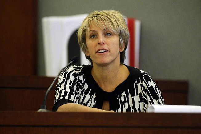 Dr. Shari Klein, one Erik Scott's physicians, testifies during a coroner's inquest at the Regional Justice Center Wednesday, September 22, 2010. Scott was shot and killed by Metro Police Officers at the Summerlin Costco store on July 10. 