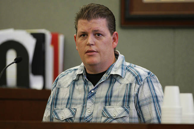 Jason Swords, of Vegas Valley Locking Systems, testifies during a coroner's inquest at the Regional Justice Center Thursday, September 23, 2010. 