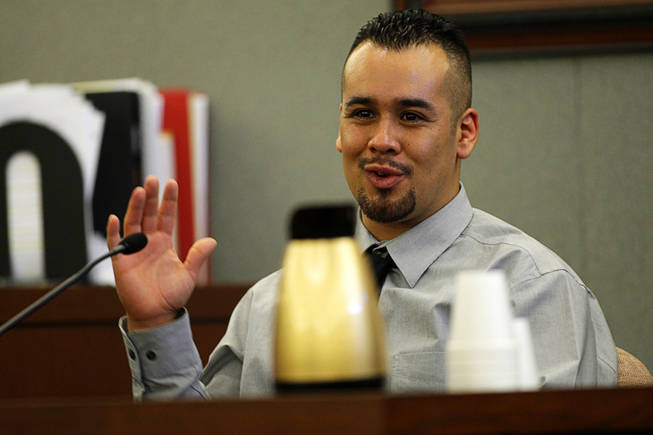 Javier Torres, a Costco manager, testifies during a coroner's inquest for Erik Scott at the Regional Justice Center Friday, September 24, 2010. Torres also testified that he thought Scott may have been on drugs and was not acting normal. 