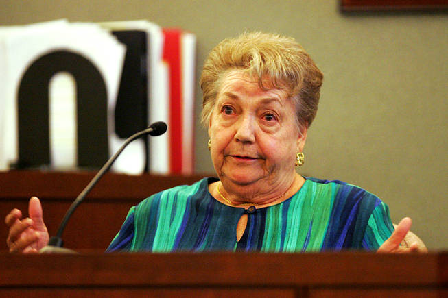 Evelyn Eckels testifies during a coroner's inquest for Erik Scott at the Regional Justice Center Saturday, September 25, 2010.