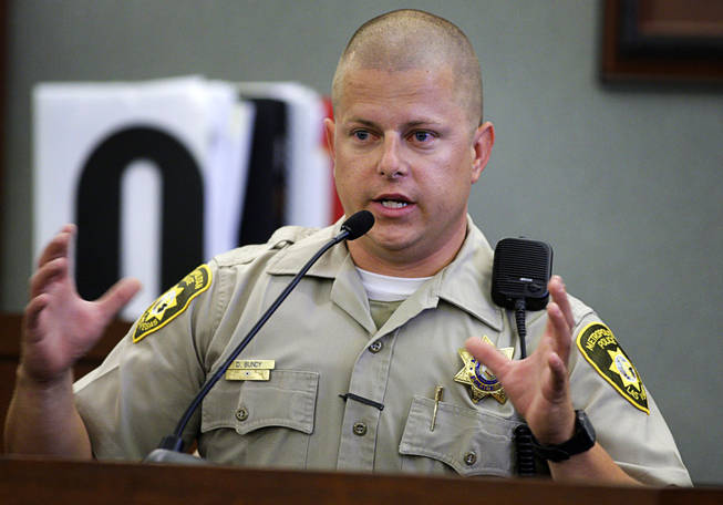 Metro Police Officer Dustin Bundy testifies during a coroner's inquest for Erik Scott at the Regional Justice Center on Tuesday, Sept. 28, 2010. 