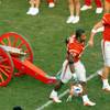 UNLV players roll out the refurbished Fremont Cannon two weeks after beating UNR in 2000. Fans broke the cannon in the post-game celebration that year, but the UNLV athletics department repaired it in time for the Rebels next home game against Wyoming. 