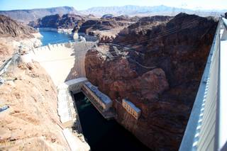 A view of Hoover Dam from the pedestrian walkway on the Mike O'Callaghan-Pat Tillman Memorial Bridge is shown Thursday, October 14, 2010, during the bridge's dedication.
