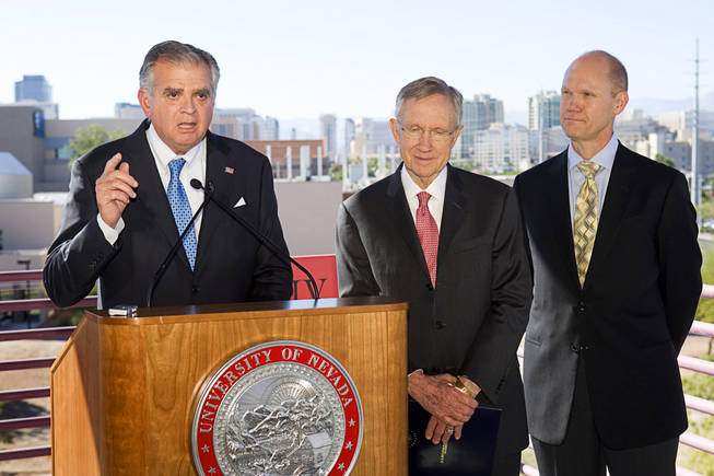 U.S. Secretary of Transportation Ray LaHood speaks during a news conference at UNLV Wednesday, October 13, 2010. With LaHood are Senate Majority Leader Harry Reid and Tom Skancke, president and CEO of The Skancke Company, a transportation consulting company. LaHood and Reid announced specifics of a federal loan guarantee program for a public-private partnership to expedite development of the DesertXpress high-speed rail system between Las Vegas and Victorville, Calif. 