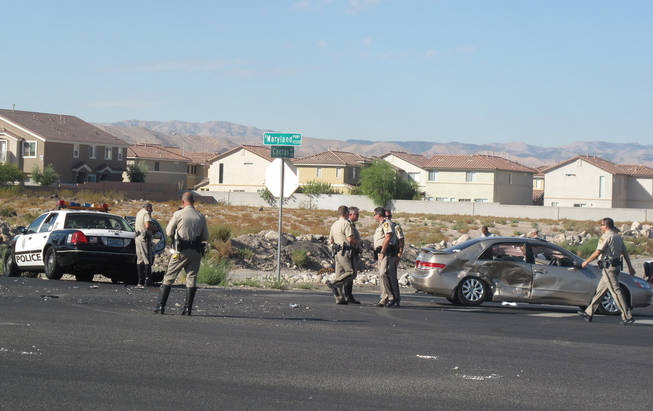 A Honda Accord and a Metro Police cruiser collided at the intersection of Maryland Parkway and Cactus Avenue on Thursday after witnesses say the Accord failed to stop at a stop sign. Seven people were sent to the hospital. 