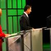 Moderator Mitch Fox, center, is joined by Senate candidates Sharron Angle and Sen. Harry Reid for a debate Thursday at the Vegas PBS studios.
