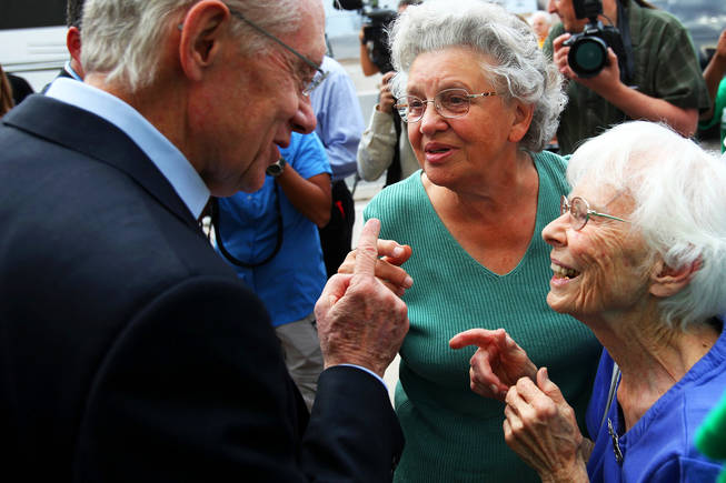 Rosemary Lynch (right) and Ida Antoszewska talk with Sen. Harry Reid Saturday, October 16, 2010 during the rally with the  Nevada Alliance for Retired Americans at Painters Hall in Henderson.