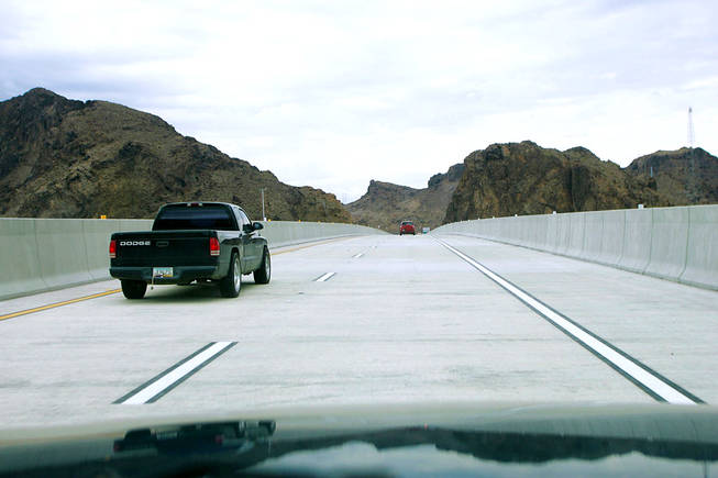 Light traffic travels over the recently opened Mike O'Callaghan-Pat Tillman Memorial Bridge Wednesday, October 20, 2010.