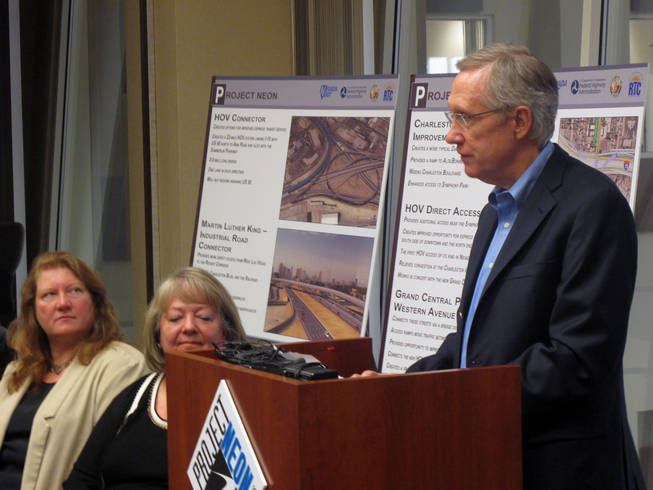 Sen. Harry Reid speaks to the press about Project Neon on Thursday, Oct. 22 at the Freeway and Arterial System of Transportation facility. Reid announced that Project Neon, which will dramatically change Interstate 15 in Las Vegas, gained federal approval to proceed this week.