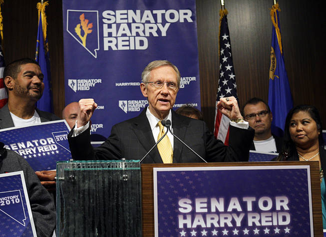 Senate Majority Leader Harry Reid answers questions about his re-election during a news conference at Vdara Wednesday, November 3, 2010. 