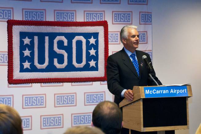 Sen. John Ensign spoke to a room full of veterans and members of the USO as they welcomed the opening of its 2,830-square-foot facility at McCarran International Airport on Nov. 11, 2010.