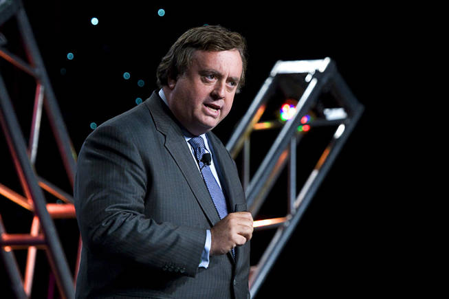 Gary Loveman, president, CEO and chairman of Harrah's Entertainment, delivers a keynote address during the Global Gaming Expo (G2E) at the Las Vegas Convention Center Wednesday, November 17, 2010. Loveman's keynote was titled "The Stockholm Syndrome: Why Addressing the Misinformation that Plagues Gaming is our Top Priority."