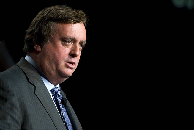 Gary Loveman, president, CEO and chairman of Caesars Entertainment, delivers a keynote address during the Global Gaming Expo at the Las Vegas Convention Center on Wednesday, Nov. 17, 2010. 