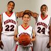Las Vegas basketball players, from left, Hassan Henderson, George Sanico and Travon Langston.