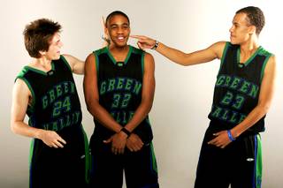 Green Valley basketball players Austin Tebbs, Keiannte' Wilkins and Earl Thompson.