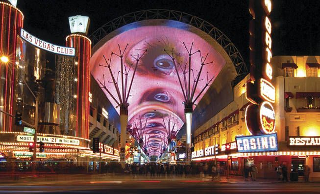 The 1,500-foot-long canopy over downtown's Fremont Street Experience is shown in downtown Las Vegas in this file photo.