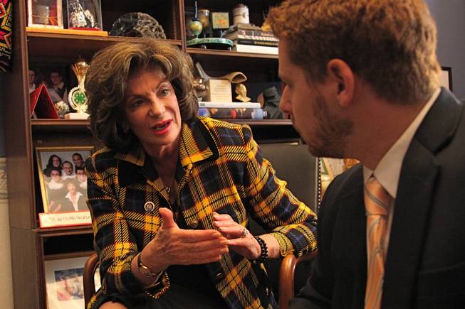 Rep. Shelley Berkley, D-Nev., who has been in the House for almost 12 years, talks with a staff member on Capitol Hill.
