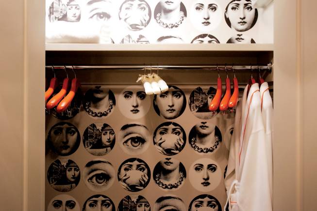 Fornasetti wallpaper in a guestroom closet at the Cosmopolitan of ...