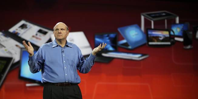 Microsoft Chief Executive Officer Steve Ballmer gives his keynote speech Wednesday at the Consumer Electronics Show.