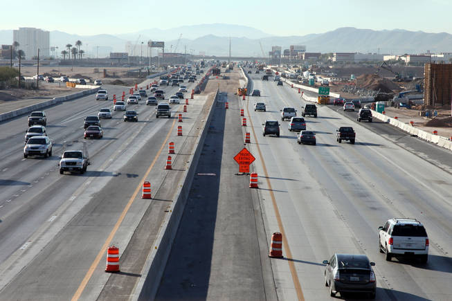 Traffic on Interstate 15 near the Las Vegas Beltway is seen Thursday from the new Sunset Road bridge while work continues on the Interstate 15 South Design-Build Project.