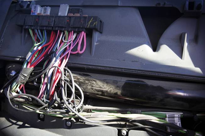 A dashboard that was ripped out of a truck at Opportunity Village is shown in Las Vegas Wednesday, January 19, 2011. Eight of the nonprofit's vehicles were vandalized, including a bus used to transport clients.