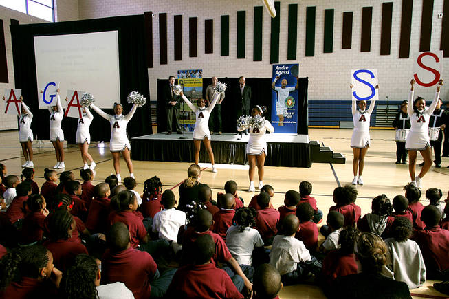 Cheerleaders perform during an announcement of Andre Agassi's induction into the International Tennis Hall of Fame Thursday, January 20, 2011 at the Andre Agassi College Preparatory Academy. Agassi will be officially inducted July 9th.