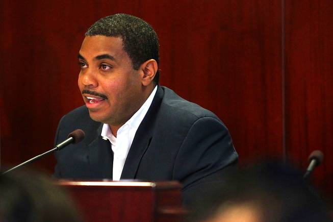 Senate Majority Leader Steven Horsford speaks during a town hall meeting at the Grant Sawyer Building to hear citizens' concerns about Gov. Brian Sandoval's proposed budget Saturday, January 29, 2011.