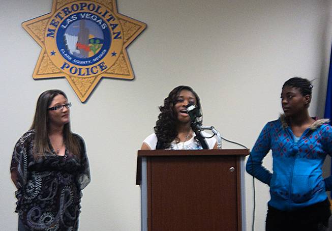From left, F.A.C.T. spokeswoman, Reyna Lazarou, Traci Jasper and Alissia McKinzie spoke out Tuesday afternoon against teen dating violence at Metro's Northeast Area Command Center. February has been designated as Teen Dating Violence Awareness and Prevention month.