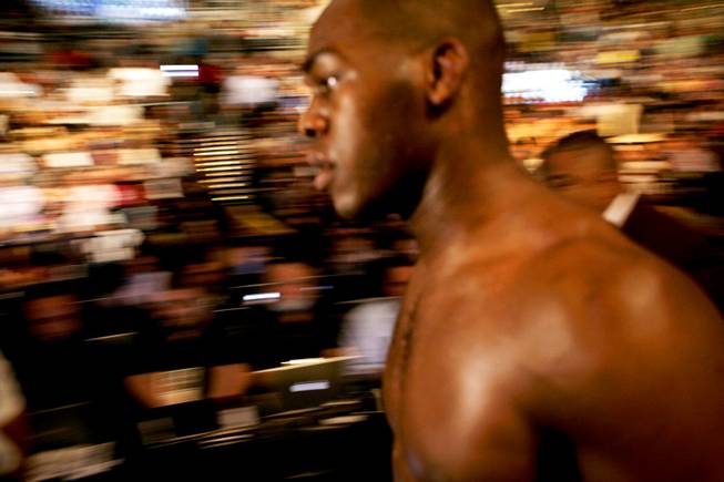 Jon Jones leaves the arena after defeating Ryan Bader in their light heavyweight bout at UFC 126 on Saturday, Feb. 5, 2011, at Mandalay Bay Events Center. Jones won by submission.