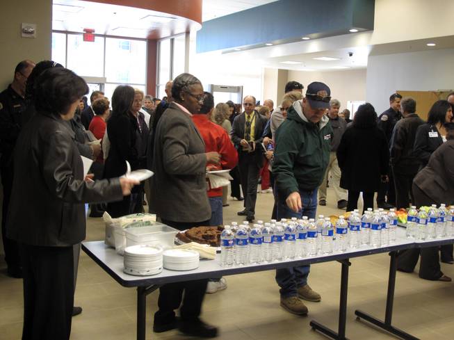The grand opening of the Henderson Detention Center on Wednesday attracted a gathering of city and law enforcement officials to see the new facility. Attendees stocked up on refreshments in the detention center's lobby before taking a tour.