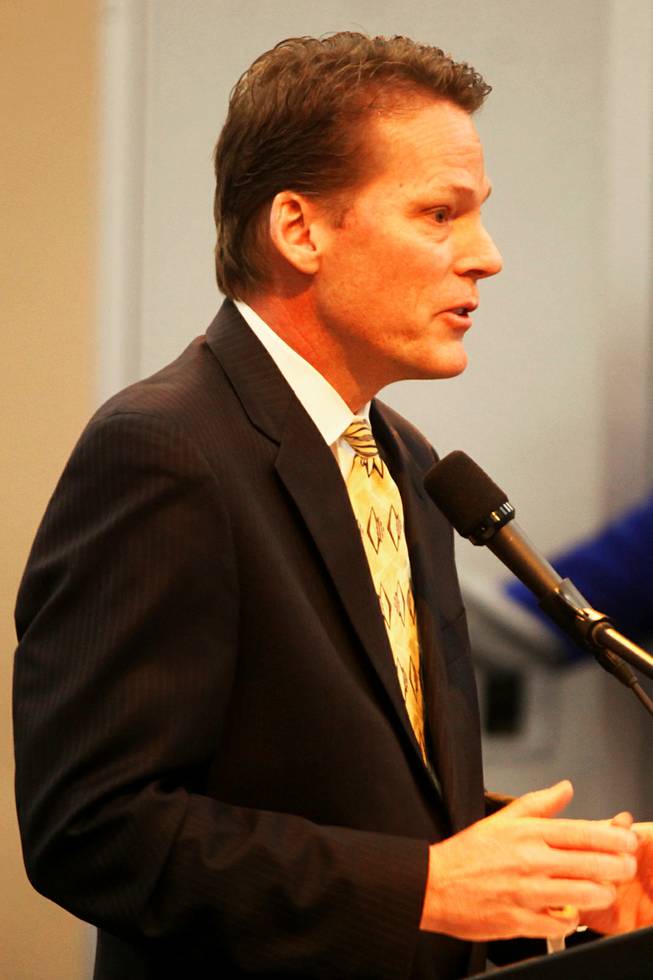 Craig Cavileer, president of the Silverton hotel-casino, presents a plan to the Board of Regents on Friday, Feb. 11, 2011, regarding a proposed UNLV stadium. 