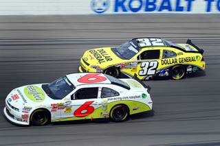 Ricky Stenhouse Jr. (6) and Mark Martin (32) race during the Sam's Town 300 NASCAR Nationwide Series race at the Las Vegas Motor Speedway Saturday, March 5, 2011. STEVE MARCUS / LAS VEGAS SUN