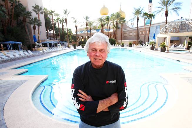 Comedian Cork Proctor in front of the pool at the Sahara on March 11, 2011, the same day the property announced that it would be closing. 