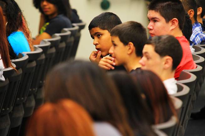 Rancho High School students listen to speakers during a program to help steer them away from gangs Tuesday, March 15, 2011.