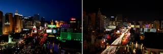 A before-and-after view of the Las Vegas Strip from the top of Tropicana during Earth Hour on Saturday, March 26, 2011.