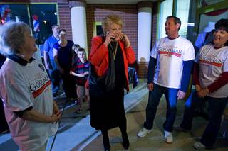 Carolyn Goodman takes a call from a supporter at her campaign headquarters Tuesday, April 5, 2011.  