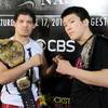 Gilbert Melendez Jr., left, and Shinya Aoki pose for a photo to promote their lightweight championship bout last year, which Melendez won by unanimous decision. 