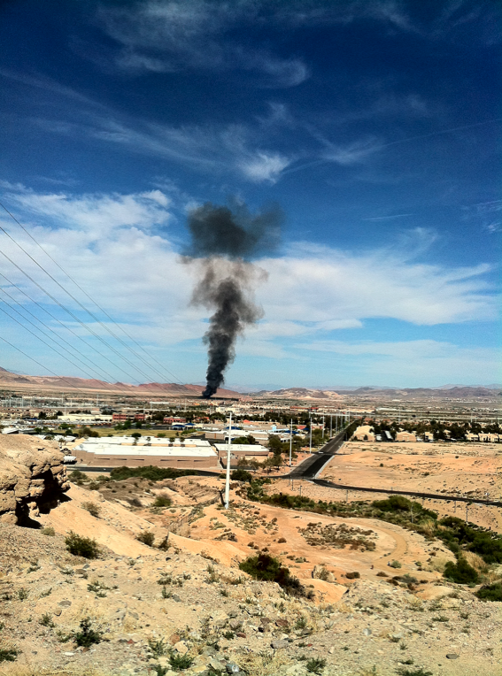 Smoke from a brush fire east of UNLV's Sam Boyd Stadium could be seen for miles Saturday afternoon throughout the Las Vegas Valley. Clark County Fire Department officials said no buildings were in any danger from the blaze
