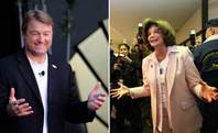 Left: Dean Heller speaks at the grand opening of the Mandarin Oriental at CityCenter on Dec. 4, 2009. Right: Shelley Berkley laughs with constituents during a "Congress on the Corner" event Jan. 14, 2011, at her Las Vegas office. 