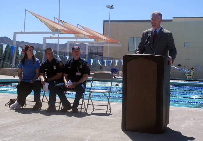 Henderson Mayor Andy Hafen announces the launch of an anti-drowning campaign Monday at the Henderson Multigenerational Aquatic Facility. Drowning is the leading accidental cause of death for young children in Southern Nevada.
