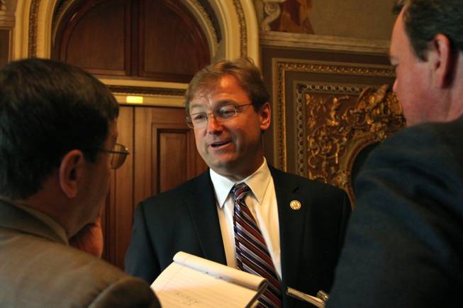 Soon-to-be-Sen. Dean Heller talks to reporters outside the Senate chamber at the U.S. Capitol on Tuesday after attending the Republican senators' weekly policy planning lunch. Heller will be sworn in as Nevada's 25th senator at 2 p.m. Monday.
