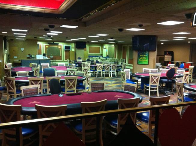 The poker room at the Sahara, inactive during the drawing for the cash giveaway. 