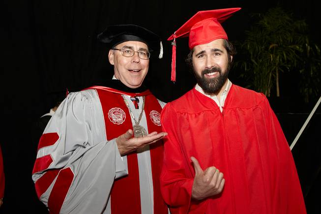 UNLV President Neal Smatresk with Ronnie Vannucci, drummer for The Killers, who graduated on May 14, 2011.