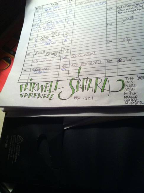 The reservation sheet, artfully edited, on the final night at ...