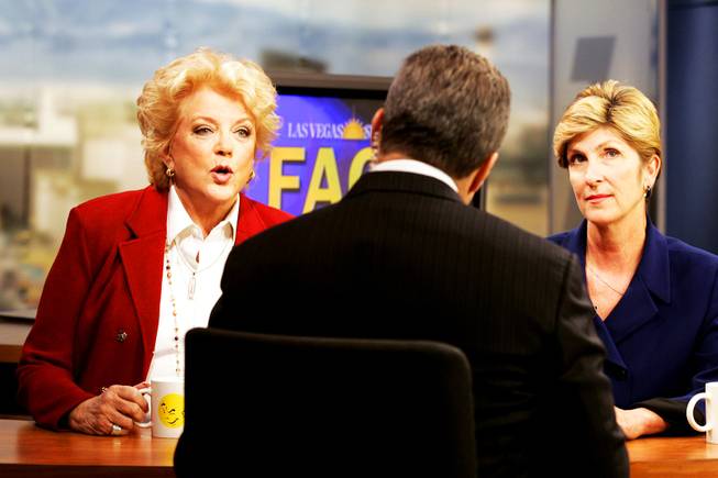 Las Vegas mayoral candidates Carolyn Goodman and Chris Giunchigliani debate on "Face to Face with Jon Ralston" inside the Channel 3 studio in Las Vegas Wednesday, May 18, 2011.