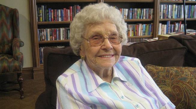 Mildred Myers, quick to smile, shown at Las Ventanas as she approaches 100.