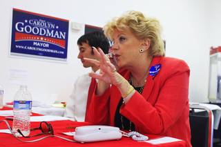Las Vegas mayoral candidate Carolyn Goodman makes phone calls to undecided voters at her campaign headquarters Tuesday, June 7, 2011.